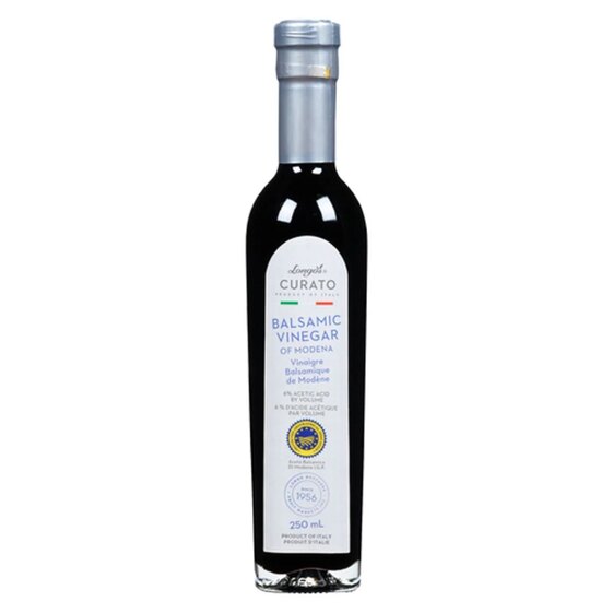 Longo’s Curato Balsamic Vinegar of Modena IGP, authentic Italian balsamic vinegar in a 250 mL bottle.